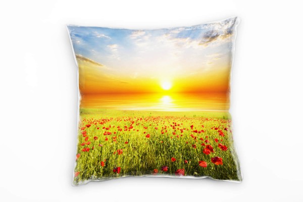 Blumen, Landschaft, bunt, Sonnenuntergang, Mohn Deko Kissen 40x40cm für Couch Sofa Lounge Zierkissen