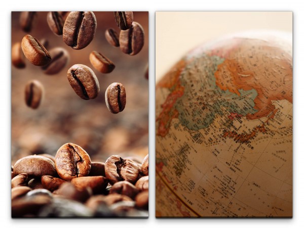 2 Bilder je 60x90cm Kaffee Kaffeebohnen Barista Globus Weltweit Aromatisch Genuss