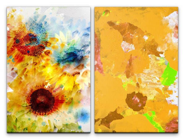 2 Bilder je 60x90cm Sonnenblumen Bunt Sommer Fröhlich Farbenfroh Abstrakt positive Energie