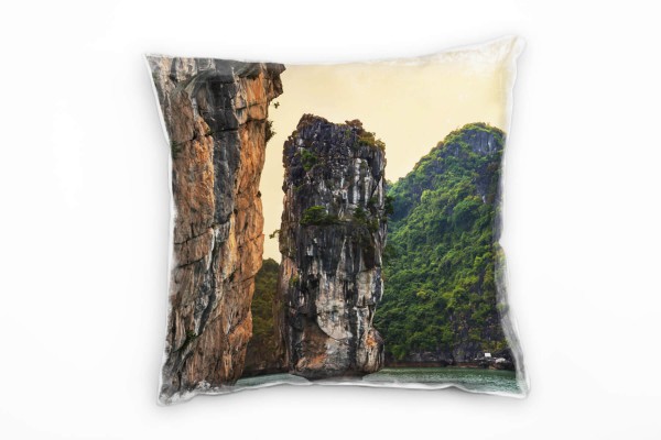 Natur, braun, grün, beeindruckter Felsen, Vietnam Deko Kissen 40x40cm für Couch Sofa Lounge Zierkiss