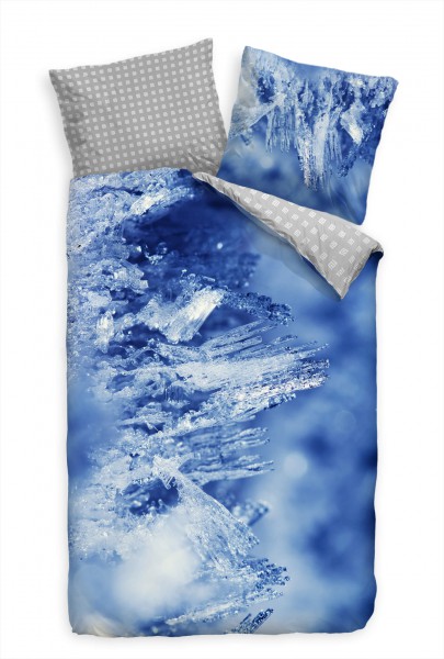 Eis Kristalle Makro Blau Weiss Bettwäsche Set 135x200 cm + 80x80cm Atmungsaktiv