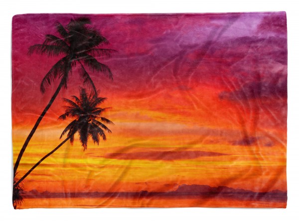 Handtuch Strandhandtuch Saunatuch Kuscheldecke mit Fotomotiv Abendröte Palmen T