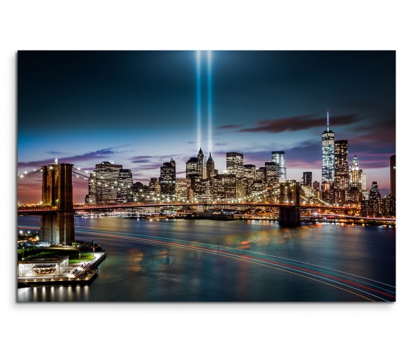 120x80cm Wandbild Manhattan Brooklyn Bridge Hudson Nacht Lichter