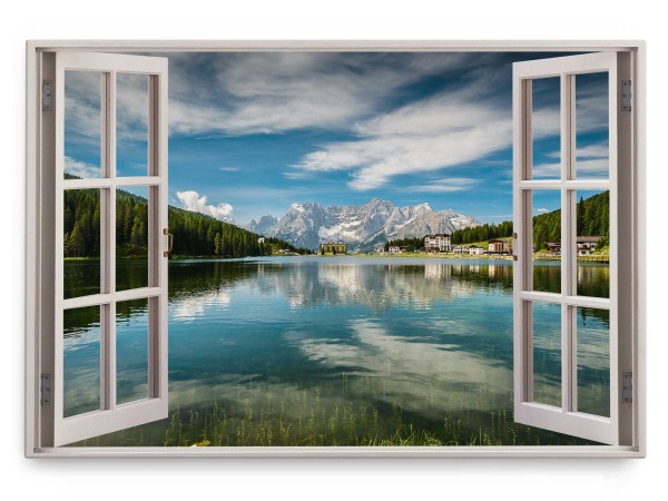 Wandbild 120x80cm Fensterbild Alpensee See Natur Berge Alpen Sommer