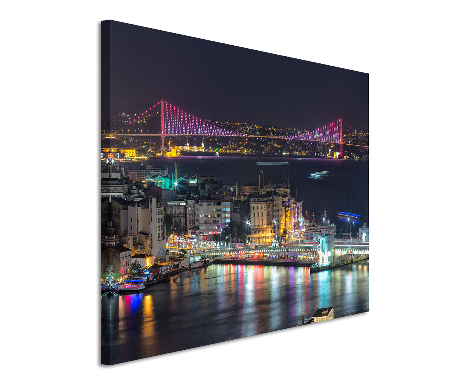 120x80cm Wandbild Istanbul Bosporus Brücke Nacht Lichter