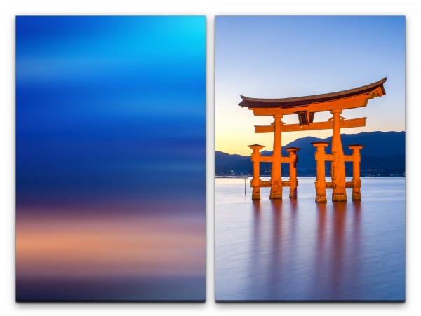 2 Bilder je 60x90cm Miyajima Schrein Schrein-Insel Japan Hiroshima Berg See