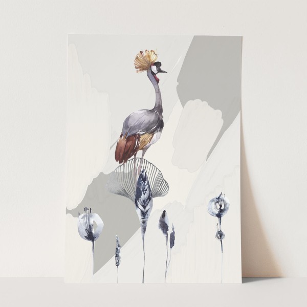 Vogel Motiv Kranich exklusives Design Grautöne Kunstvoll Einzigartig