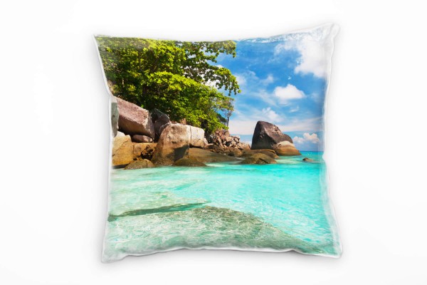 Strand und Meer, braun, türkis, grün, tropische Insel Deko Kissen 40x40cm für Couch Sofa Lounge Zier