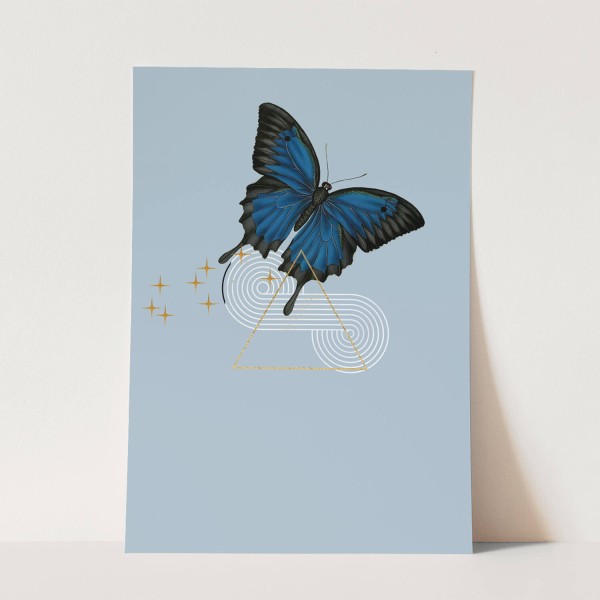 Wandbild blauer Schmetterling einzigartiges Design goldenen Elemente