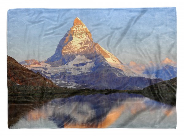 Handtuch Strandhandtuch Saunatuch Kuscheldecke mit Fotomotiv Matterhorn Berggipfel Bergse
