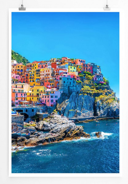 Landschaftsfotografie 60x90cm Poster Farbenfroher Hafen Cinque Terre Italien