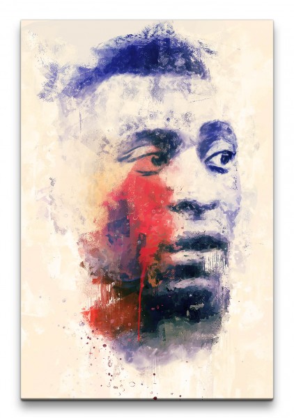 Pelé Porträt Abstrakt Kunst Fußballlegende Fußballer Brasilien 60x90cm Leinwandbild