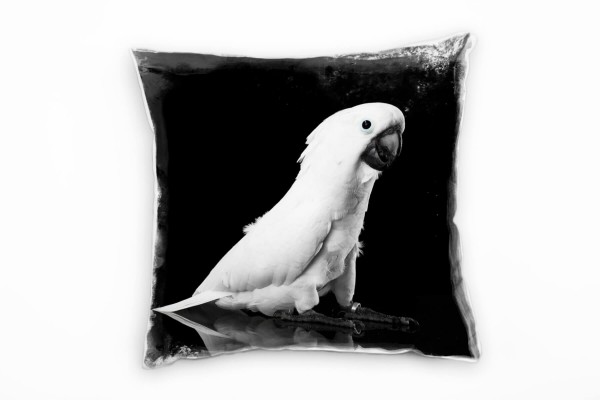 Tiere, Kakadu, weiß, schwarz Deko Kissen 40x40cm für Couch Sofa Lounge Zierkissen