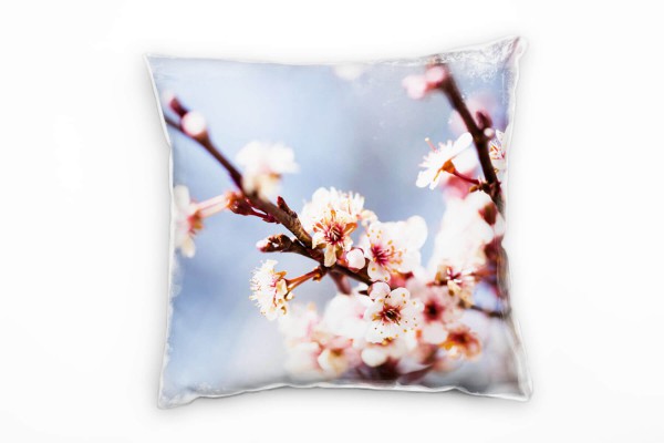 Blumen, Frühling, Blütenzweig, rosa, blau Deko Kissen 40x40cm für Couch Sofa Lounge Zierkissen
