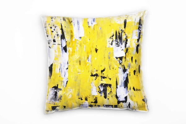 Abstrakt, gelb, schwarz, weiß, gemalt Deko Kissen 40x40cm für Couch Sofa Lounge Zierkissen