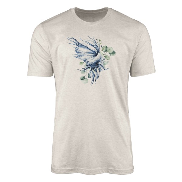 Herren Shirt 100% gekämmte Bio-Baumwolle T-Shirt Kampffisch Wasserfarben Motiv Nachhaltig Ökomode a