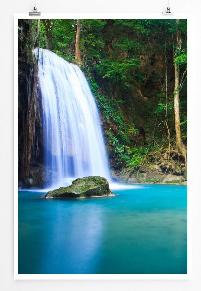 60x90cm Landschaftsfotografie Poster Wasserfall in Erawan Thailand