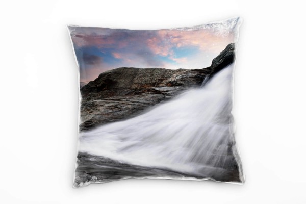 Natur, braun, weiß, blau, Wasserfall Deko Kissen 40x40cm für Couch Sofa Lounge Zierkissen