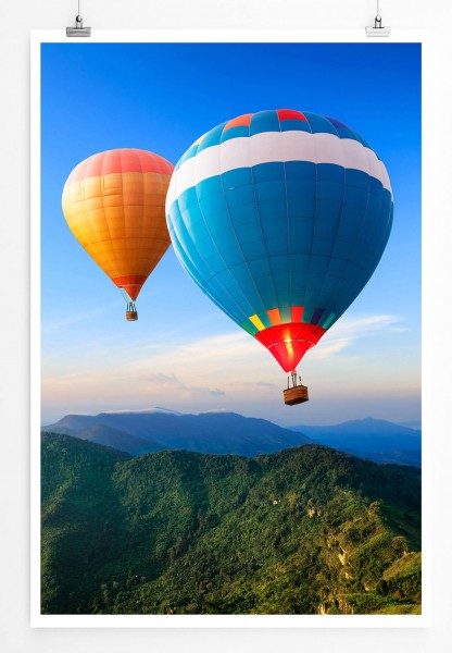 60x90cm Landschaftsfotografie Poster Heißluftballons über Berglandschaft