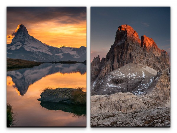 2 Bilder je 60x90cm Dolomiten Bergsee Natur Erholung Reflexion Meditation Traumhaft