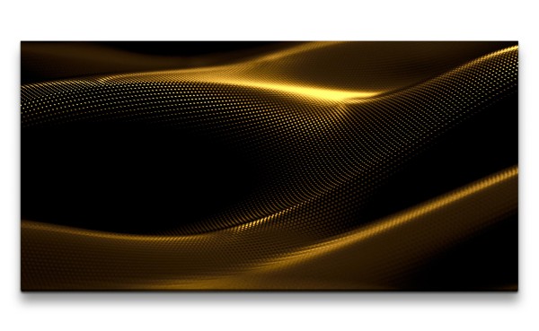 Leinwandbild 120x60cm 3d Art Abstrakt goldene Wellen Energie Modern