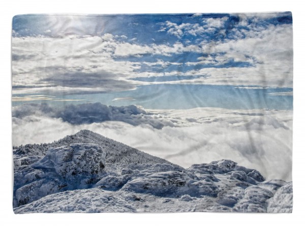 Handtuch Strandhandtuch Saunatuch Kuscheldecke mit Fotomotiv Berge Schnee Wolken