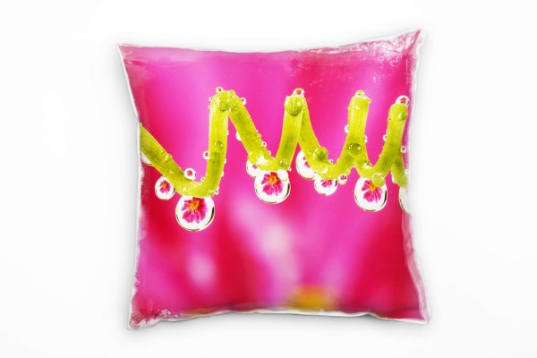 Macro, pink, grün, Blume spiegelt sich in Tautropfen Deko Kissen 40x40cm für Couch Sofa Lounge Zierk