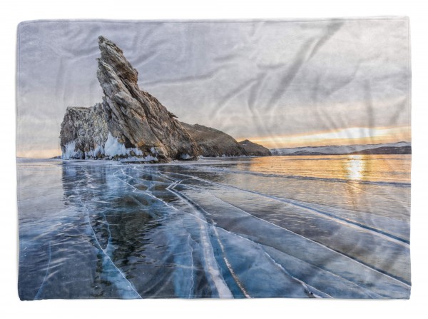 Handtuch Strandhandtuch Saunatuch Kuscheldecke mit Fotomotiv Meer Klippe Eis Sonnenaufgan