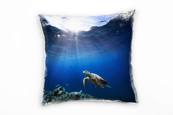 Tiere, Meeresschildkröte, Korallenriff, blau Deko Kissen 40x40cm für Couch Sofa Lounge Zierkissen