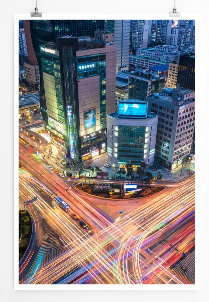 Urbane Fotografie 60x90cm Poster Verkehrskreuzung Gangnam Seoul Südkorea