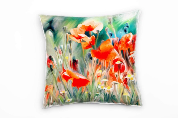 Blumen, gemalt, Mohnblumen, rot, grün Deko Kissen 40x40cm für Couch Sofa Lounge Zierkissen
