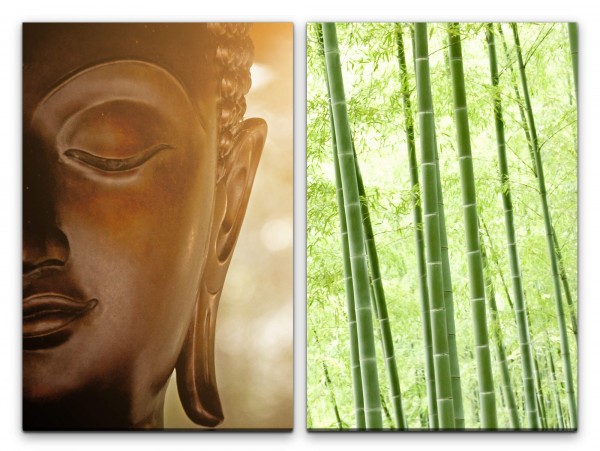 2 Bilder je 60x90cm Buddha Buddhakopf Bambus Bambuswald Asien Meditation Achtsamkeit