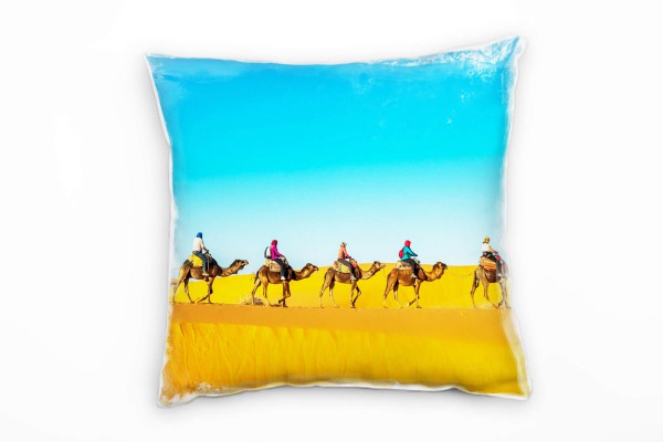 Wüste, Kamele, orange, blau Deko Kissen 40x40cm für Couch Sofa Lounge Zierkissen