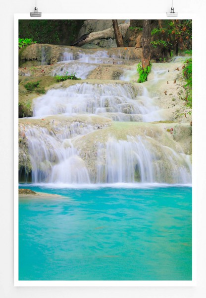60x90cm Landschaftsfotografie Poster Wasserfall im Erawan Nationalpark Thailand