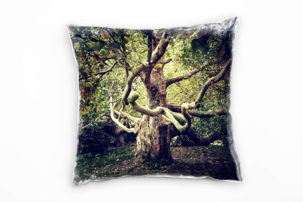 Natur, braun, grün, alter Baum Deko Kissen 40x40cm für Couch Sofa Lounge Zierkissen