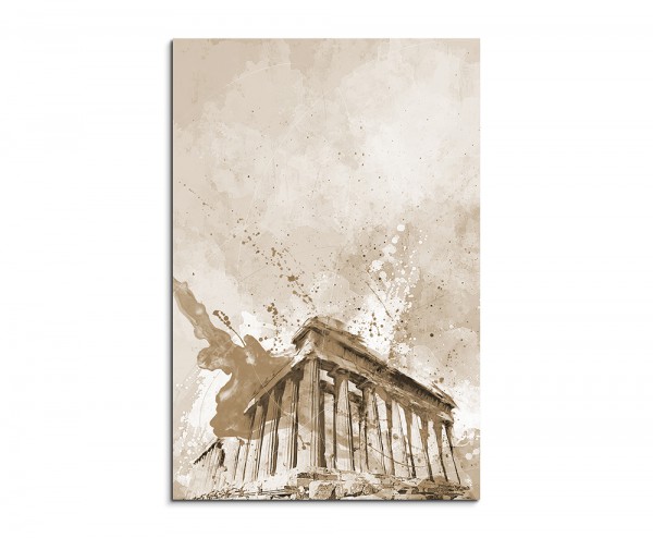Akropolis 90x60cm Aquarell Art Leinwandbild Sepia