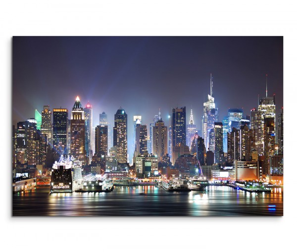 120x80cm Wandbild Manhattan Skyline Hudson Nacht Lichter