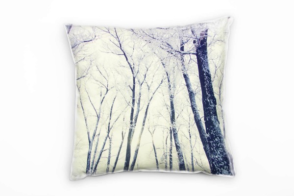 Winter, weiß, braun, schneebedeckte Laubbäume Deko Kissen 40x40cm für Couch Sofa Lounge Zierkissen