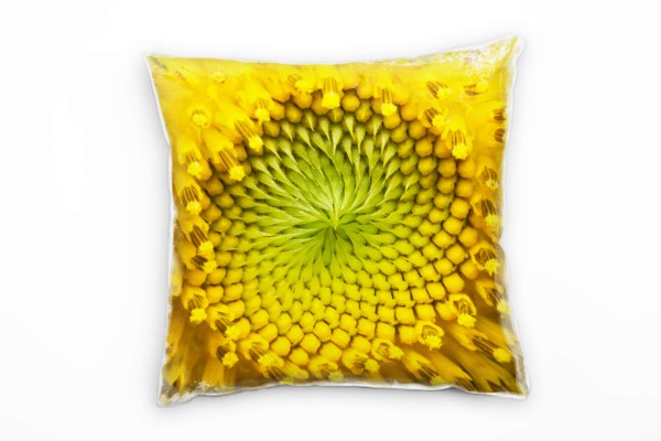 Macro, Sonnenblume, gelb, grün Deko Kissen 40x40cm für Couch Sofa Lounge Zierkissen