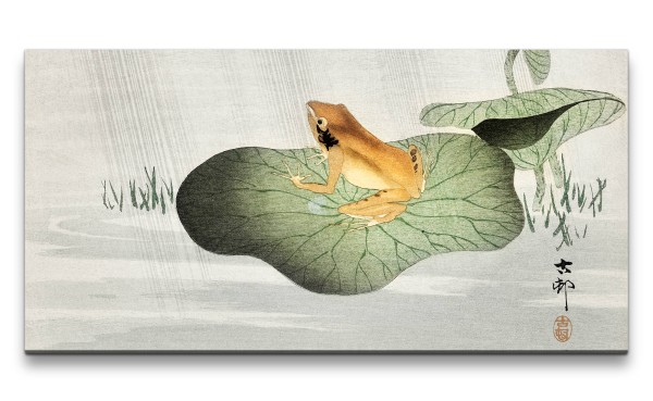 Remaster 120x60cm Ohara Koson traditionell japanische Kunst Frosch Teich Seerose Regen Natur