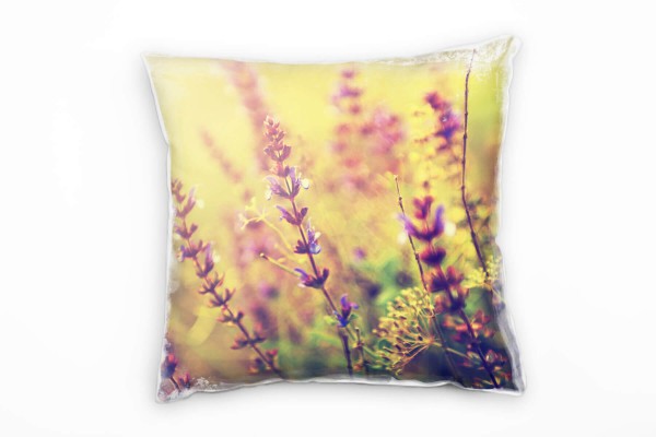 Blumen, lila, gelb, Lavendel, Nah Deko Kissen 40x40cm für Couch Sofa Lounge Zierkissen