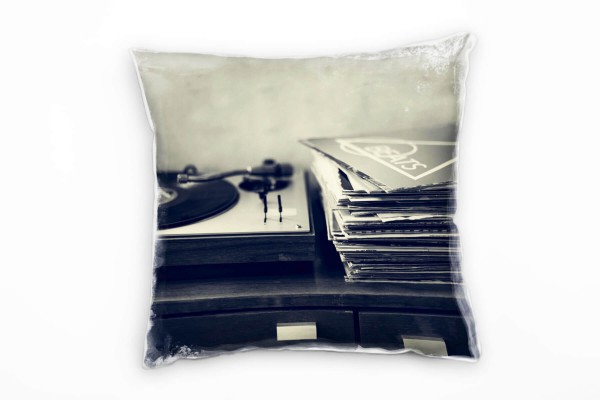 Vintage, Schallplatten, Schallplattenspieler, grau Deko Kissen 40x40cm für Couch Sofa Lounge Zierkis