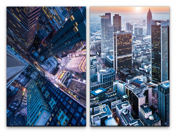 2 Bilder je 60x90cm Wolkenkratzer Großstadt Hochhäuser Skyline Architektur Mega City Vogelperspektiv