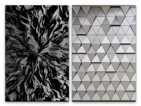2 Bilder je 60x90cm Abstrakt Struktur Schwarz Weiß Grau Modern Technisch Büro