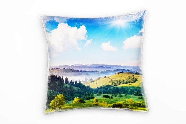 Landschaft, grün, blau, Hügel, Bäume, Wolken, Ukraine Deko Kissen 40x40cm für Couch Sofa Lounge Zier