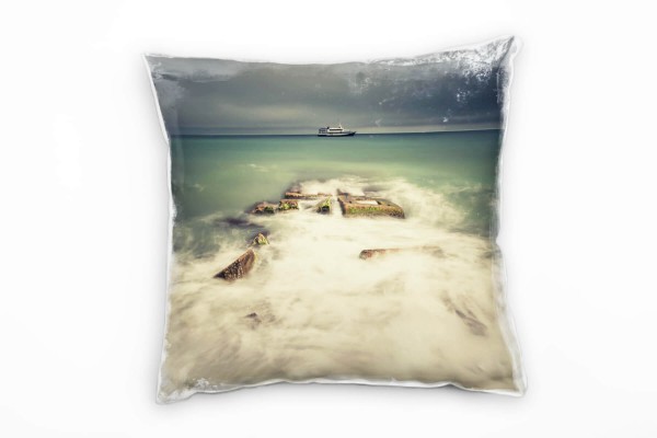 Meer, weiß, grün, grau, Brandung, Schiff Deko Kissen 40x40cm für Couch Sofa Lounge Zierkissen