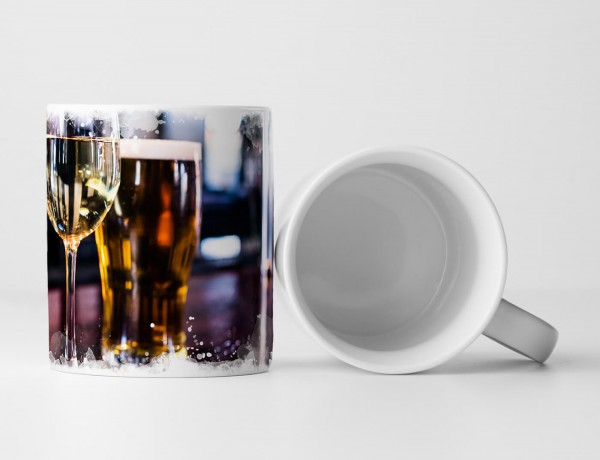 Tasse Geschenk Fotografie - Glas Wein und Bier in einer Bar