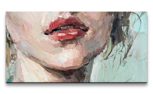 Leinwandbild 120x60cm Schöne Frau Lippen roter Lippenstift Kunstvoll Schön
