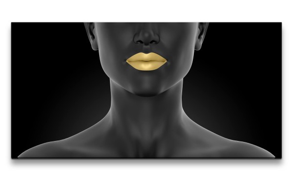 Leinwandbild 120x60cm Goldene Lippen junge Frau Make-Up Kunstvoll