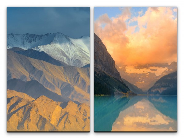 2 Bilder je 60x90cm Gebirge Berge Bergsee Wolken Unberührt Einsam Ruhe